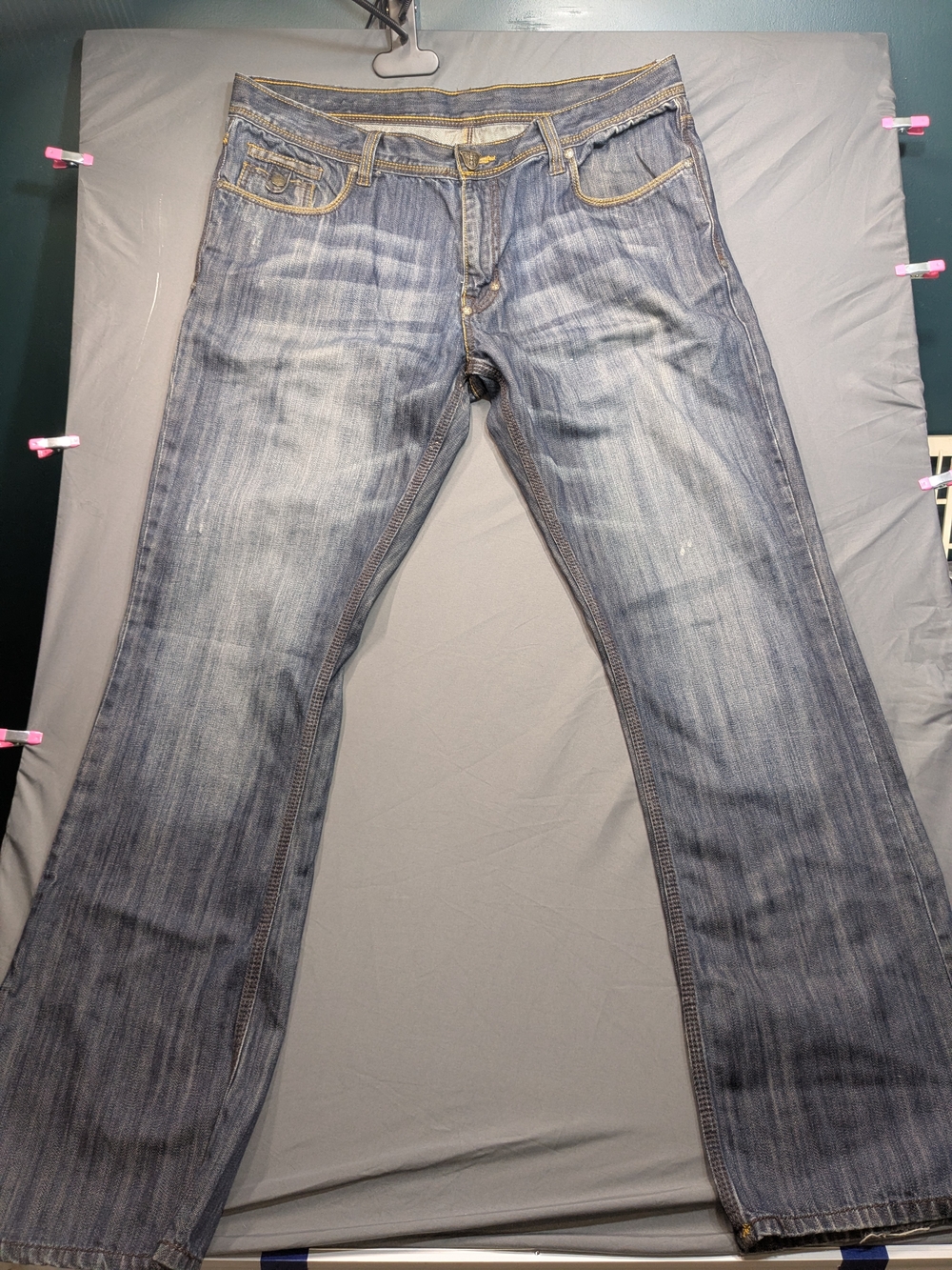 Black Label Dark Blue Denim Jeans with Contrast Gold Stitching